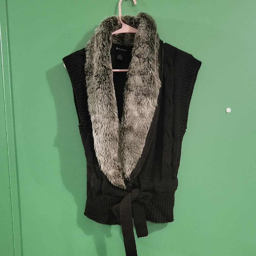 New Directions Brown Cardigan with Faux Fur Collar
